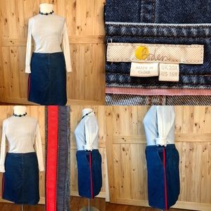 Boden A Line soft  denim skirt w red/navy stripes